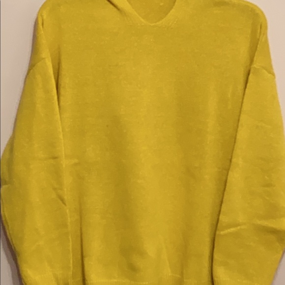 V-Neckline Solid Sweater Shift Sweaters with Hoodie, Color Yellow, Size M - Picture 2 of 8